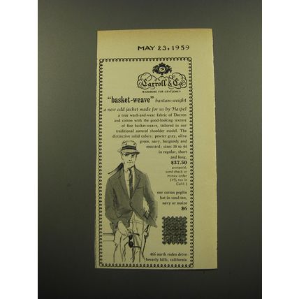 1959 Carroll & Co. Sports Jacket by Haspel Ad - Basket-weave bantam-weight