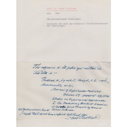 Dr Harry Goldblatt Historic Blood Pressure Pathologist Signed Letter