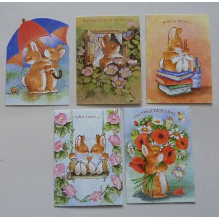 5 x MARGARET SHERRY COLLECTION BIRTHDAY CARDS - BEST BUNNY COMPANY - UNUSED