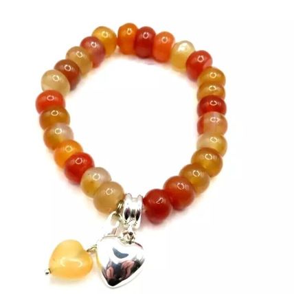Heart Orange Agate Charm Bracelet Stretch Beaded Gift Ladies Jewellery