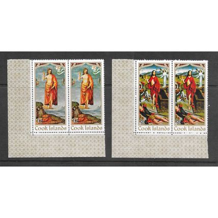 COOK ISLANDS EASTER 1970 ART PAINTINGS MARGINAL CORNER 3x PAIRS MNH