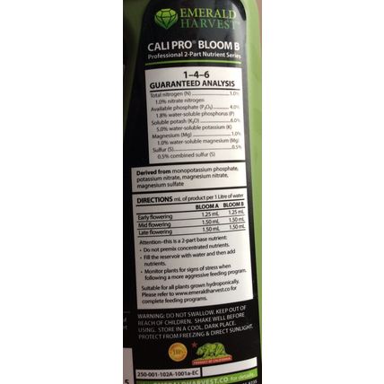 4 Emerald Harvest Cali Pro Grow A&B + Cali Pro Bloom A&B High-Yield Fertilisers