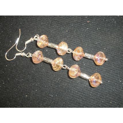 Fabulous iridescent pink shell long drop glass earrings beach life different