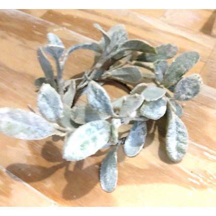 Mikasa Home Accents B/O Pillar Candle 3x6 Mint Green & Iced Lambs Ear Greenery