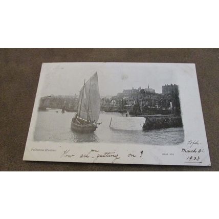 1903 fr Postcard -Fishing Boat @ Harbour - Folkestone, Kent