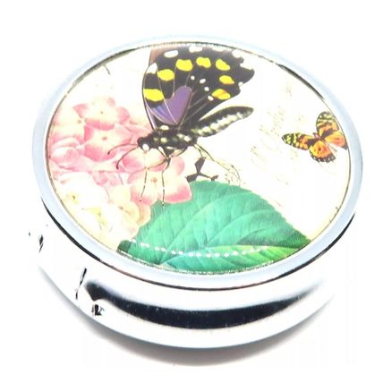 Black & Yellow Butterfly & Flowers 1.5 CM Pill Box Carte Postal Ladies Gift