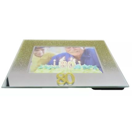 80 Birthday Photo Frame 14 CM Golden Glitter Home Decor Picture Freestanding