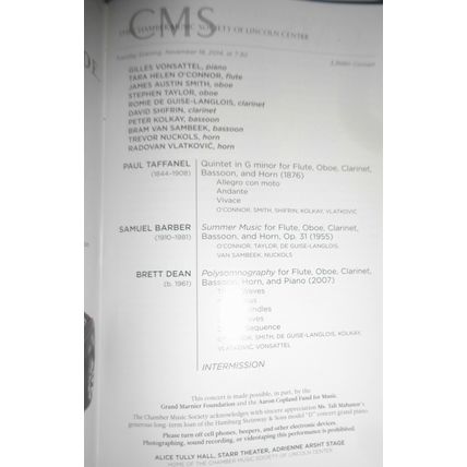 9 Chamber Music Sociery Playbills lot, 2014-15 Lincoln Center, NYC