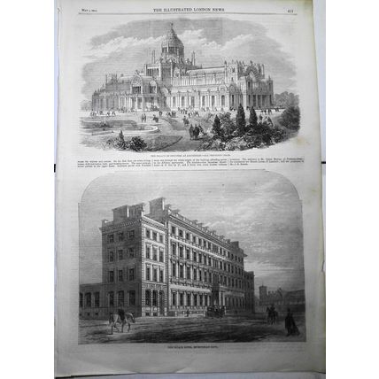 The Palace of Industry at Amsterdam & The Palace Hotel, Buckingham Gate. 1861.