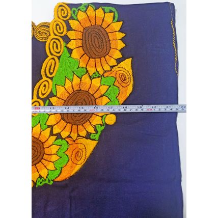 Sunflowers Embroidered Cotton Canvas Dark Navy Blue Blouse Chiapas Mexico