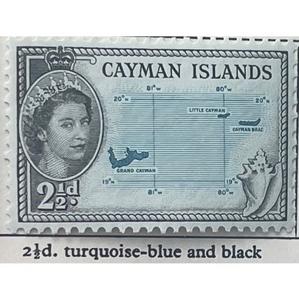 Cayman Islands QEII 1954 2½d Turquoise Blue & Black Mounted Mint MM SG 153 stamp