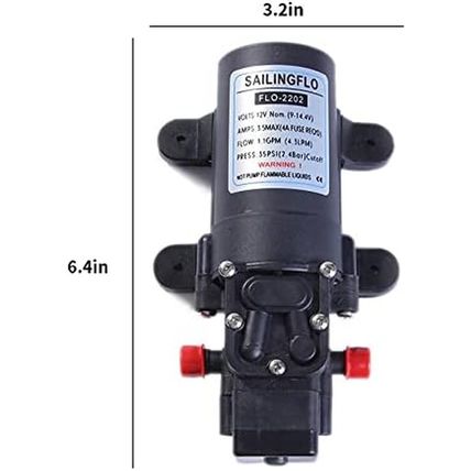 12V Pressure Diaphragm Pump with 360° Spin Faucet/Tap and Pressure Switch for Bo