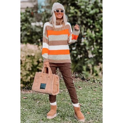 Multicolor Color Block Striped Knitted Drop Shoulder Turtleneck Sweater
