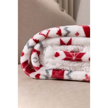 White Christmas Reindeer Snowflake Printed Sherpa Blanket