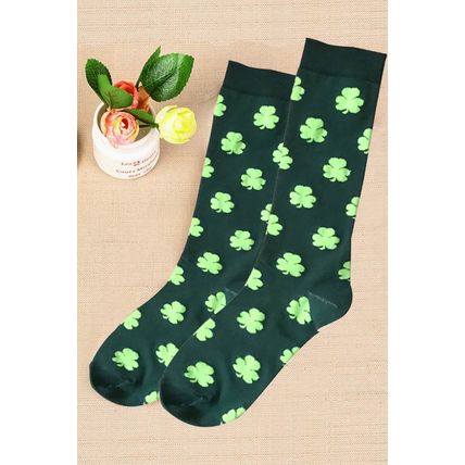 Dark Green St Patricks Clover Print Tube Socks