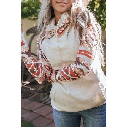 Western Aztec Print Patchwork Double Hood Hoodie