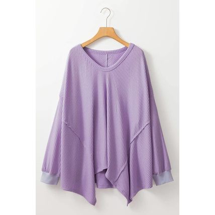 Orchid Petal Plus Size Waffle Knit Exposed Seam Flowy Top