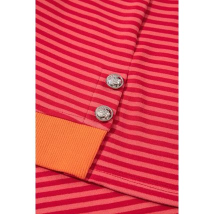 Orange Stripe Plus Size Drop Shoulder Long Sleeve Buttoned Decor Top