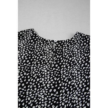 Black Leopard Print Ruffled Short Sleeve Keyhole Back Tiered Flowy Plus Size Blo