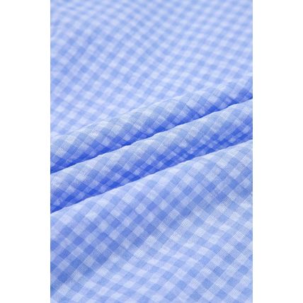 Light Blue Gingham Short Puff Sleeve Button Up Shirt
