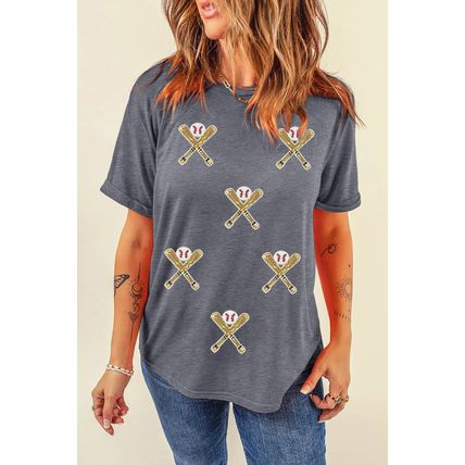 Gray Sequined Game Day Casual Tee