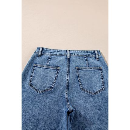 Blue Chic Patch Pocket Straight Leg Loose Jeans