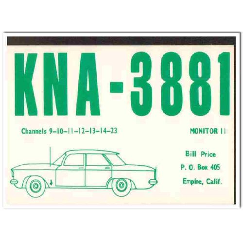 kna-3881 bill price empire calif 1960s cb qsl card vintage postcard