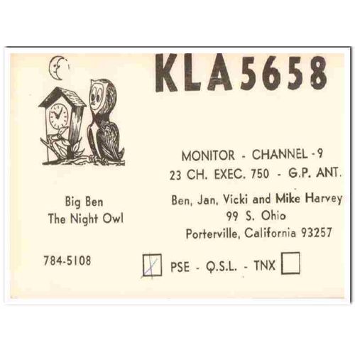 kla-5658 ben harvey porterville calif 1960s cb qsl vintage postcard