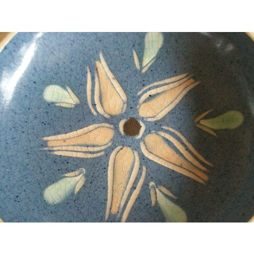 Powder Blue Studio Pottery Pin Dish With Floral Design