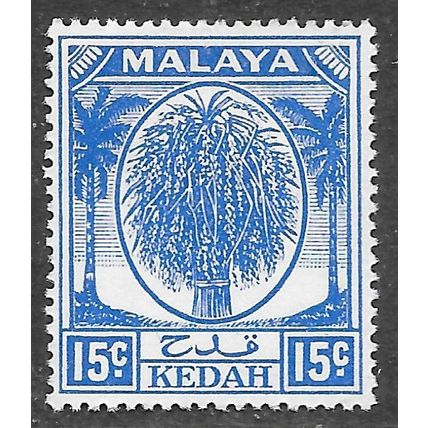 KEDAH MALAYA 1950 KG6 15c SG83 83 SG ULTRAMARINE MINT HINGED