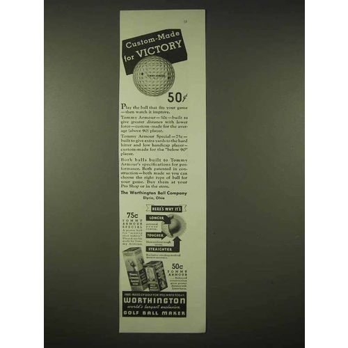 1935 Worthington Tommy Armour Golf Ball Ad