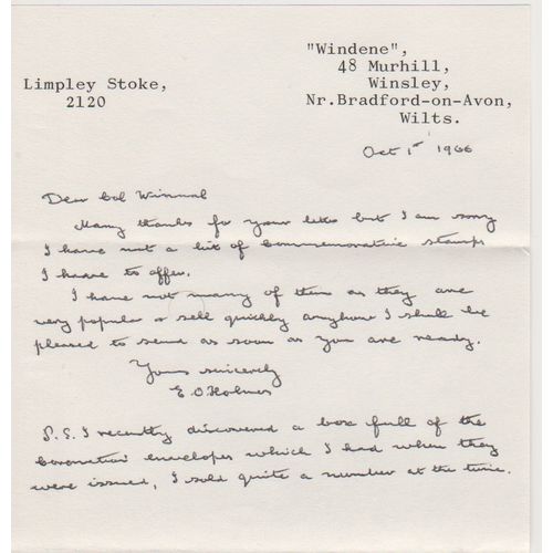 Letter about stamp collecting 1966 sent Bradford on Avon see my other listings