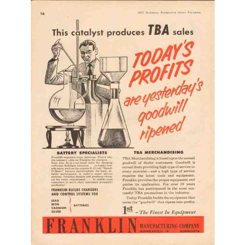 FRANKLIN MFG COMPANY 1957 battery chargers control systems vintage ad