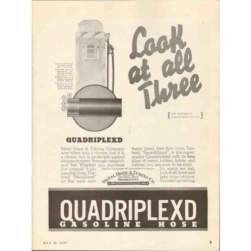 METAL HOSE TUBING COMPANY 1937 look all three Quadriplexd vintage ad
