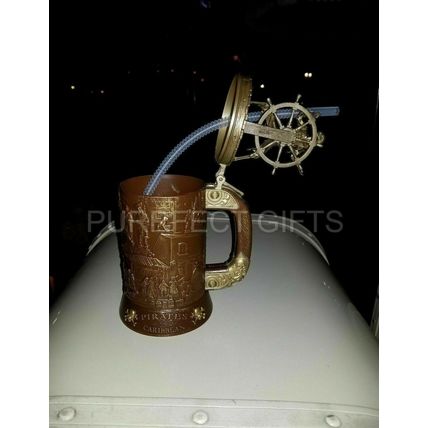 DISNEY DISNEYLAND PIRATES OF THE CARIBBEAN STEIN MUG ALE CUP W/ LID & STRAW~NEW~