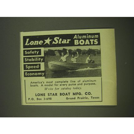 1952 Lone Star Aluminum Boats Ad - Safety Stability Speed Economy