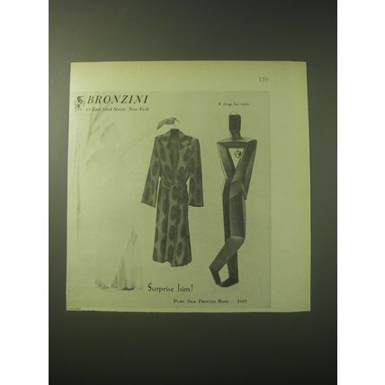 1948 Bronzini Silk Robe Ad - photo by John Rawlings - Surprise him!