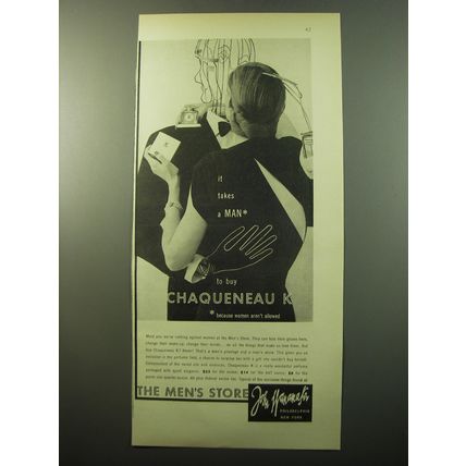 1950 John Wanamaker Chaqueneau K Perfume Ad - It takes a man to buy