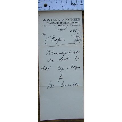 Vintage: invoice Montana Apotheke Arosa