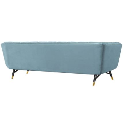 Chic Mid-Century Modern Velvet Sofa Splayed Black Birchwood Frame Gold Metal Fee