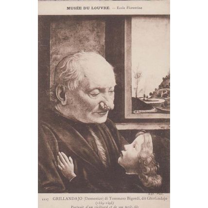 Grillandajo Tommasco Bigordi Old Man & Child Painting Antique Louvre Postcard