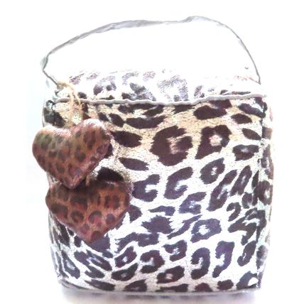 Black & Silver Animal Print Doorstop with Fabric Handle & Heart Charms 31 CM