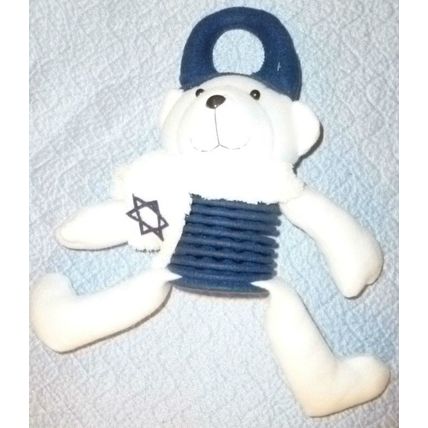 "CHANUKAH PLUSH BEAR DOOR HANGER SPRINGY SLINKY BODY & WHITE SCARF JEWISH STAR"