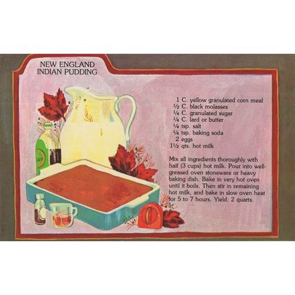 New England Indian Pudding Recipe Cookery Rare Postcard