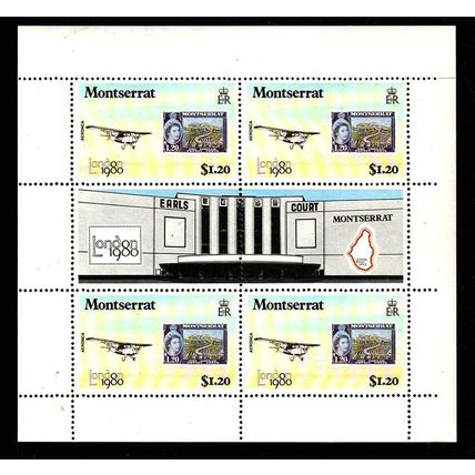Montserrat 1980 Philatelic Exhibition Mini Sheet of 4 x $1.20 MNH Stamps Plane