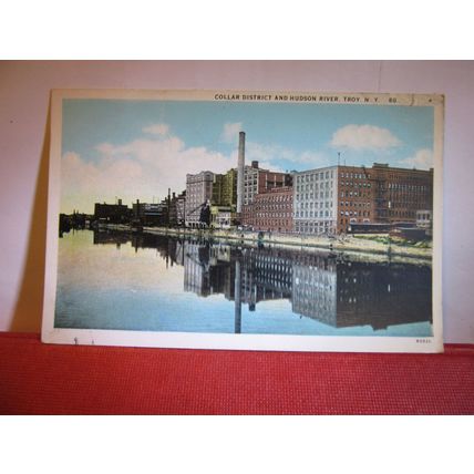 COLLAR DISTRICT & HUDSON RIVER, TROY, NEW YORK STATE USA used postcard 1930 pm #