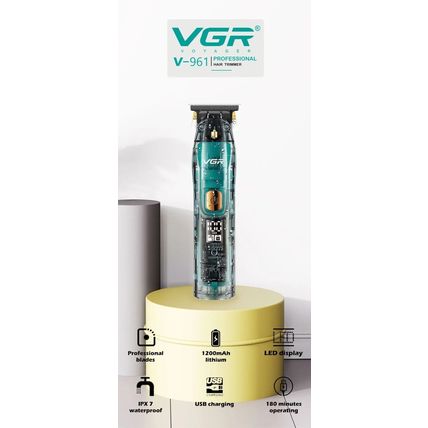 VGR Mens Hair Clipper Trimmer Blade Transparent Body Bald Head Shaver V-961