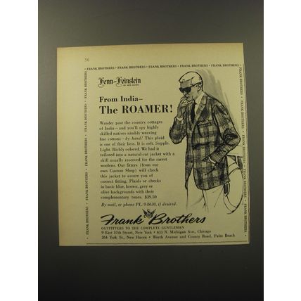 1960 Frank Brothers Sports Jacket Advertisement - From India - The Roamer