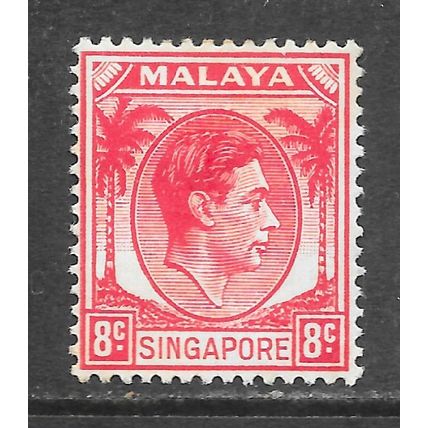 SINGAPORE MALAYA 1949 KG6 P14 8c SG6 6 SG SCARLET MINT HINGED