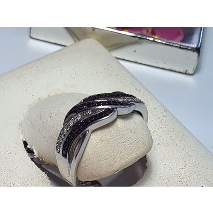 Black & Natural White Diamond .13ctw 5 Row alternating Sterling Silver Ring19957